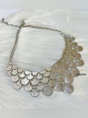 New Silver Textured Panel Bib Necklace